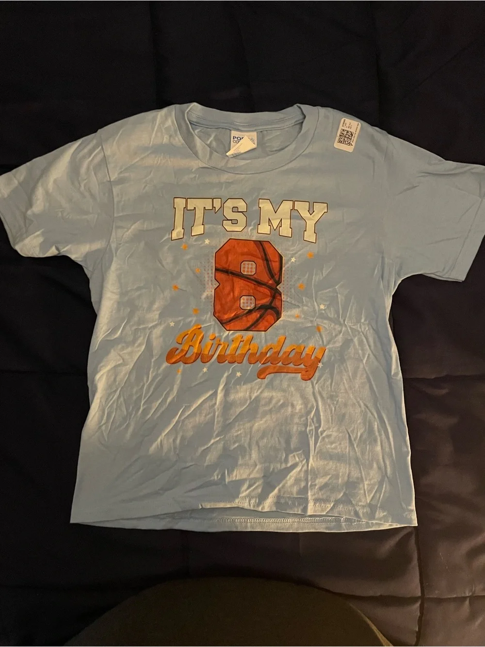 Kids Light Blue 'It's My 8th Birthday' Basketball Graphic Tee